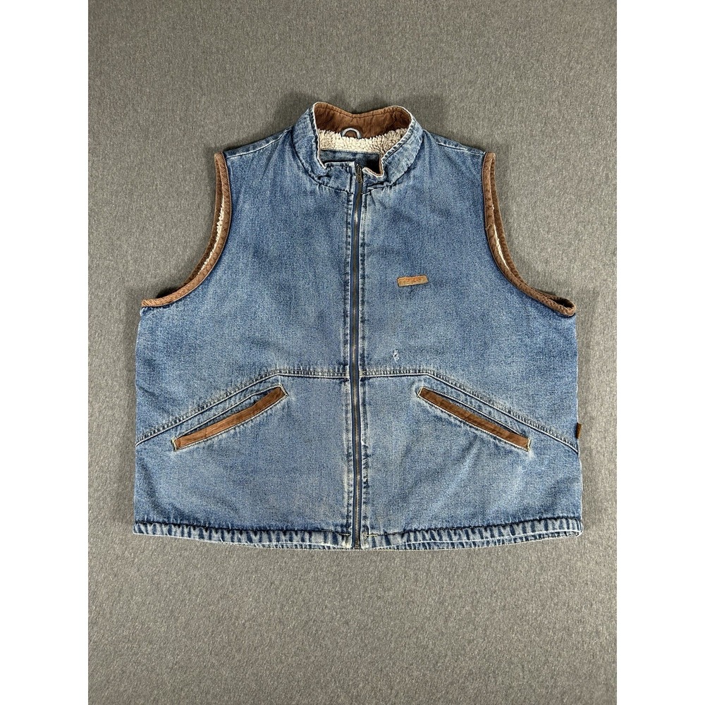 Wrangler Hero Denim Vest Mens Sherpa Lined Corduroy Trim Vintage Western 2XL